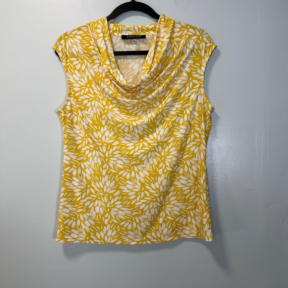 Kasper Womens Yellow White Floral Cowl Neck Sleeveless Blouse Top PM
